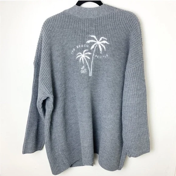 SOLD! THE BEACH PEOPLE Gray Twin Palms Chunky Knit Open Front Cardigan XL/2XL - Picture 4 of 16